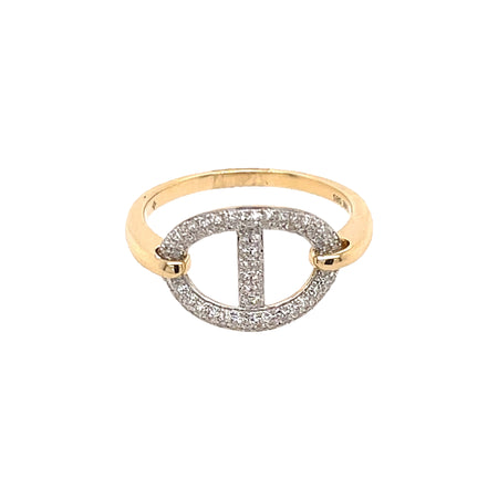 Pave Diamond Anchor Link Ring  14K Yellow Gold 0.21 Diamond Carat Weight 0.43" High X 0.56" Wide