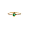 Emerald Heart Bezel on Pave Diamond Band Ring  14K Yellow Gold 0.30 Emerald Carat Weight 0.06 Diamond Carat Weight Heart: 0.20" Diameter