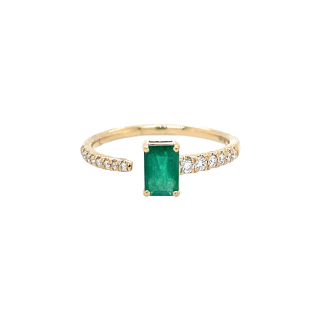 14K Gold Open Band Emerald & Pave Diamond Ring  14K Yellow Gold 0.14 Diamond Carat Weight 0.60 Emerald Carat Weight Emerald: 0.24" Length X 0.17" Width view 1