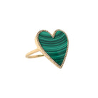 Malachite & Diamond Heart Ring  14K Yellow Gold 0.18 Diamond Carat Weight 3.35 Malachite Carat Weight Heart: 0.75" Diameter