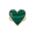 Malachite & Diamond Heart Ring  14K Yellow Gold 0.18 Diamond Carat Weight 3.35 Malachite Carat Weight Heart: 0.75" Diameter