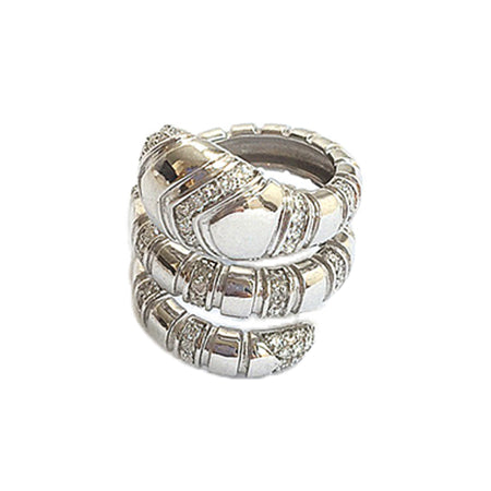 Diamond Coil Snake Ring  18K White Gold 1.54 Diamond Carat Weight Size 7