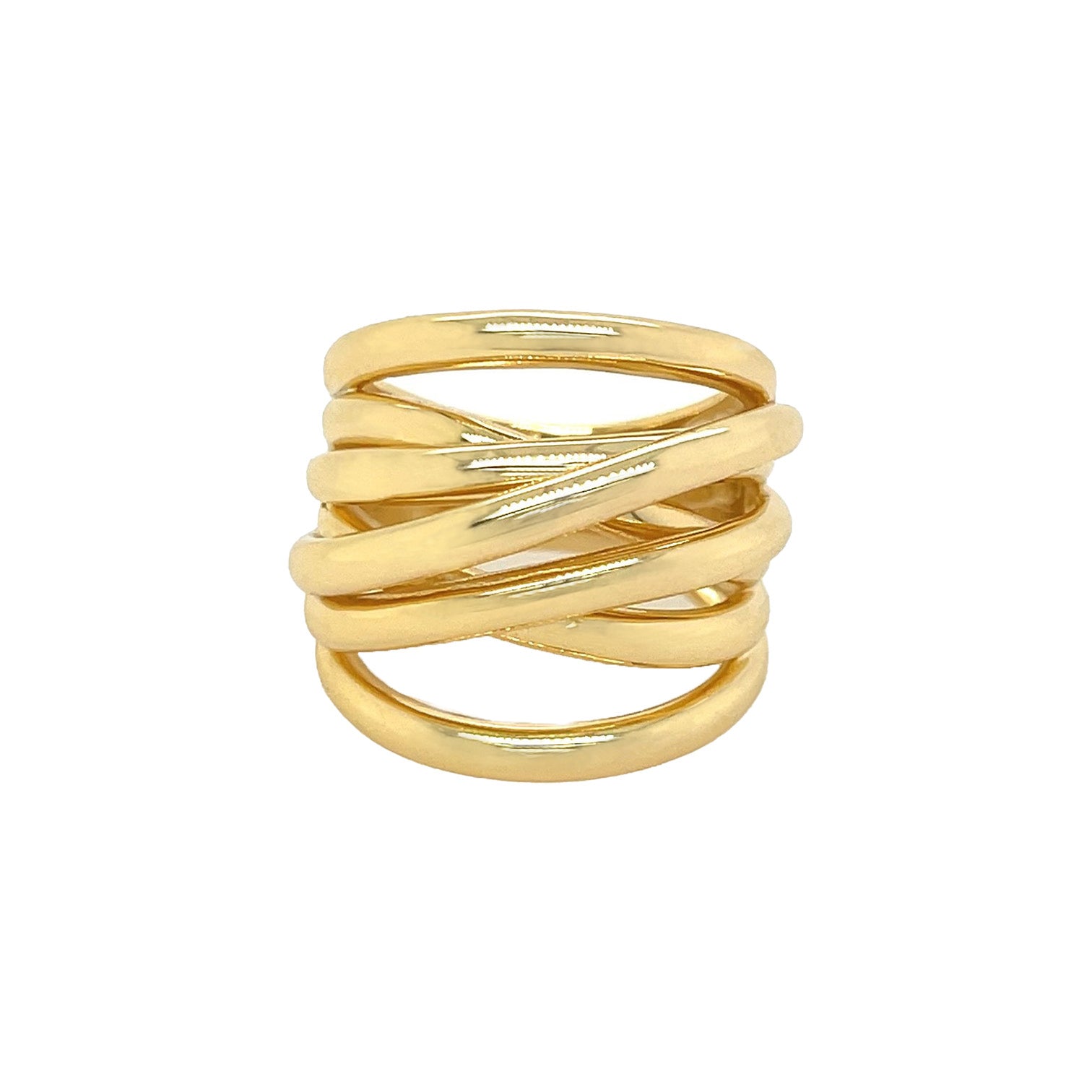 Multiband Crossover Ring  Yellow Gold Plated 0.80" Width