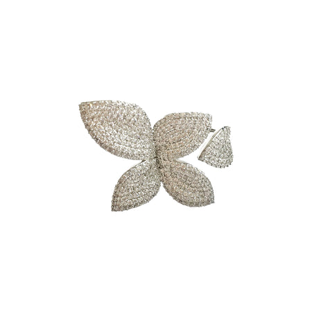 Crystal Plumeria Flower Open Ring  White Gold Plated 2.72" Height Adjustable Fits Ring Size 5-6.75