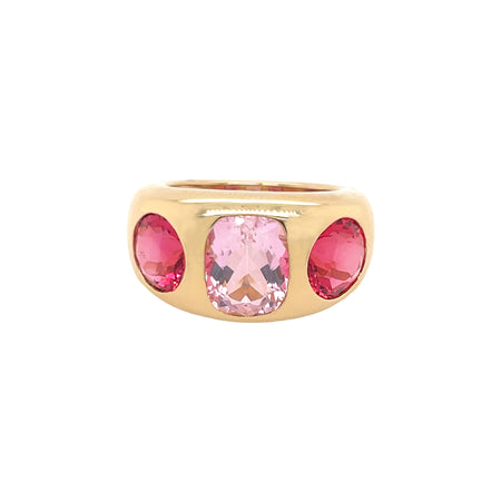 Pink Cushion & Round Quartz Stone Ring   14K Yellow Gold   0.30" Round 0.43" Length X 0.31" Width Cushion