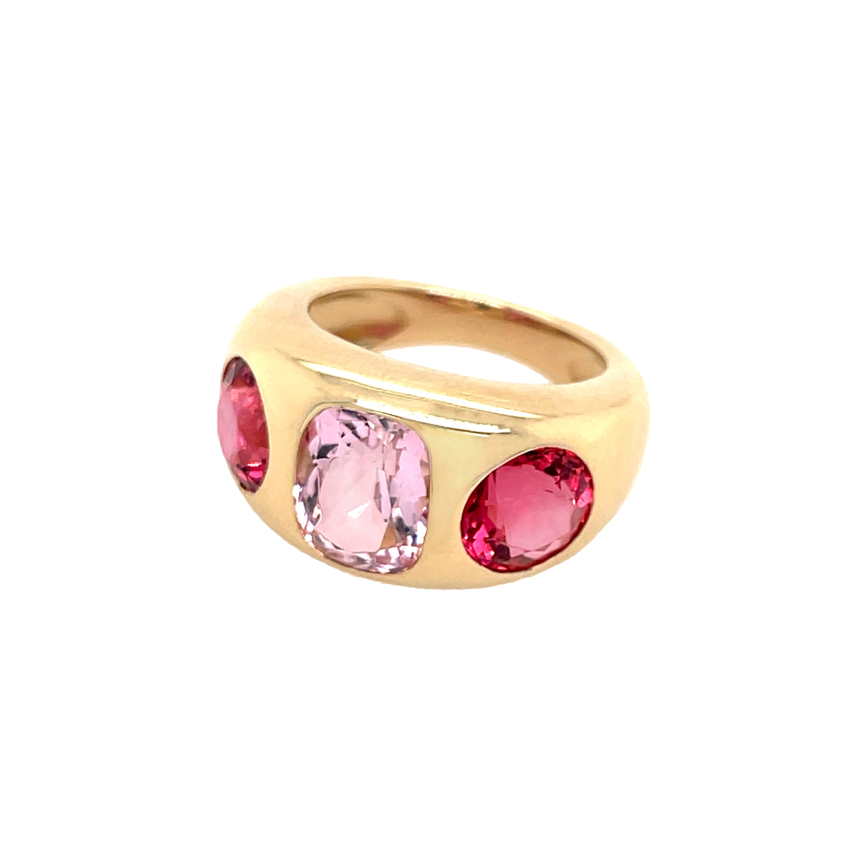 Pink Cushion & Round Quartz Stone Ring   14K Yellow Gold   0.30" Round 0.43" Length X 0.31" Width Cushion 