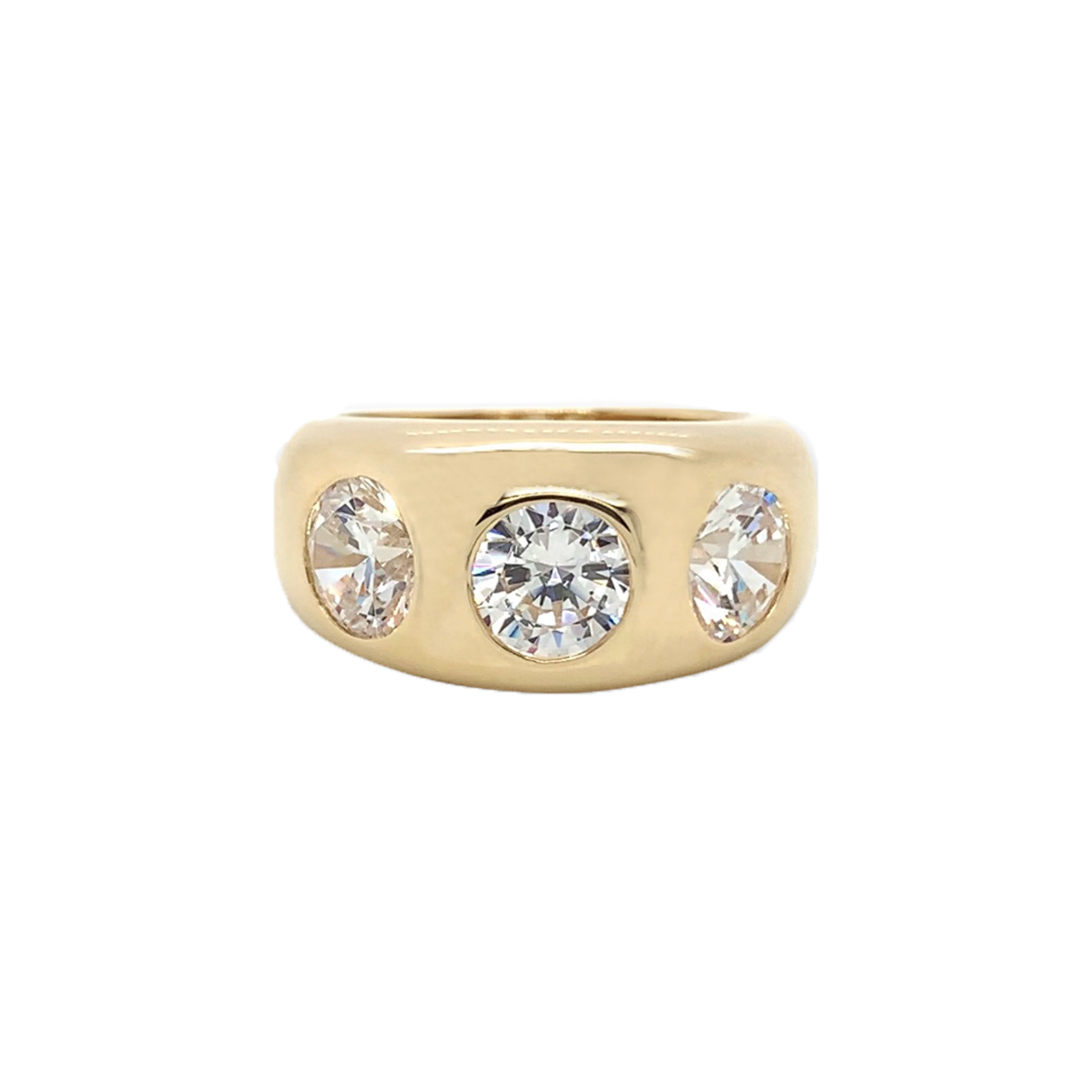 Triple Round Stone Gypsy Ring  14K Yellow Gold