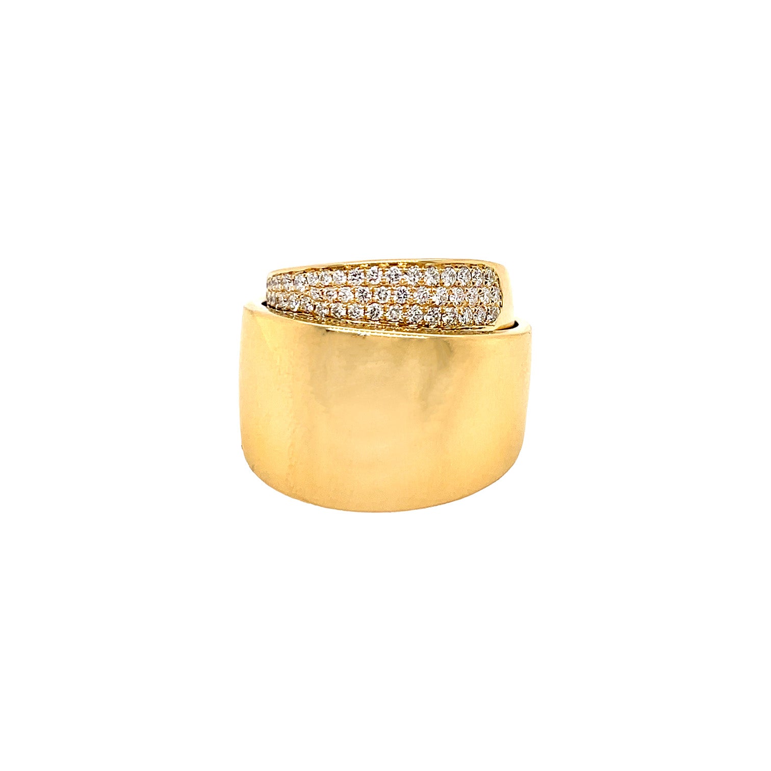 Diamond Pave Thick Band Overlay Ring  18K Yellow Gold Plated 0.42 Diamond Carat Weight 0.75" Width