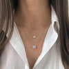 On woman's neck: Layered Double Solitaire Necklace  White Gold Plated 16-20" Long Faux Bezel Diamond