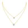 Layered Double Solitaire Necklace  Yellow Gold Plated 16-20" Length Faux Bezel D