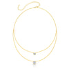 Layered Double Solitaire Necklace  Yellow Gold Plated 16-20" Length Faux Bezel Diamond