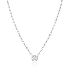 Solitaire Bezel on Paperclip Chain Necklace  14K Yellow or White Gold Plated Cubic Zirconia 15.5-21" Length Stone: 0.31" Diameter