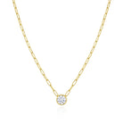 Solitaire Bezel on Paperclip Chain Necklace  14K Yellow or White Gold Plated Cubic Zirconia 15.5-21" Length Stone: 0.31" Diameter