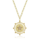 Yellow Gold Plated Pave Star Medallion Necklace on Paperclip Chain  Yellow Gold Plated  16-20" Length Medallion approximately 1" Star approximately 1/2"