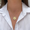 Yellow Gold Plated Pave Star Medallion Necklace on Paperclip Chain  Yellow Gold Plated  Chain: 16-20" Length Medallion: 1.0" Diameter Star: 0.5" Diameter