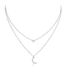 Layered Star & Moon Necklace  White Gold Plated 16-20" Long Faux Pave Diamond