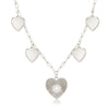Multi Heart Disc & CZ Heart Textured Charm Chain Necklace  White Gold Plated 16-18" Adjustable Chain