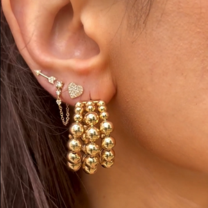 Yellow Gold Plated 3 Row Beaded Pierced Small Hoop Earrings  Yellow Gold Plated Pierced 1.10 Inches in Diameter 0.78 Inches Wide