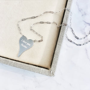 Heart Necklace • Sterling Silver • Heart: 1" Length X 0.75" Width • 18" long - I love you mama engraving