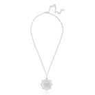 White Gold Plated Pave Butterfly Medallion Necklace on Paperclip Chain  White Gold Plated Medallion: 1" Diameter Butterfly: 0.5" Diameter Chain: 16-20" Long