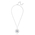 White Gold Plated Pave Evil Eye Medallion Necklace on Paperclip Chain  White Gold Plated Medallion: 1" Diameter Eye: 0.6" Diameter Chain: 16-20" Long