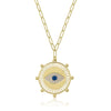 Yellow Gold Plated Pave Evil Eye Medallion Necklace on Paperclip Chain  Yellow Gold Plated  16-20" Length Medallion approximately 1" Eye approximately 2/3" 