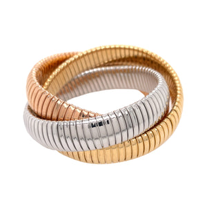  18K White Gold, Rose Gold and Yellow Gold • Width of each strand is 12mm/0.5 inches • Additional colors also available • Faux version also available