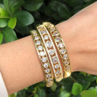 14K Yellow Gold Plated Round CZ Bangle Bracelet  14K Yellow Gold Plated Bezel Set CZs 2.25" Diameter 0.29" Thick