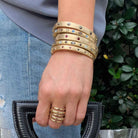 Hem Etched Multi Color Starburst Thin Bangle Bracelet  Yellow Gold Plated 0.2" Thick 2.4" Length X 2.0" Width Hinge Closure