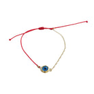 Chain & String Evil Eye Bracelet  Yellow Gold Plated Adjustable Eye Charm .23" Diameter