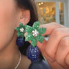 White Gold Plated Blue, Green, & White CZ Pierced Flower Drop Pierced Earring
