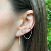 Diamond Earrings on a woman's ear.