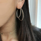 Asymmetrical Double Pave Crystal Pierced Hoop Earrings  Yellow Gold Plated 1.75" Long X 2.0" Wide