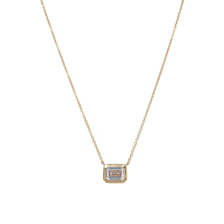 CZ Emerald Cut Solitaire Bezel Chain Necklace  14K Yellow Gold 0.75 CZ Carat Weight Stone: 7MM Long X 5MM Wide Chain: 14-18" Long
