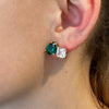 Clear Square & Emerald Teardrop Shaped Pierced Earrings  Yellow Gold Plated 0.40" Long X 0.63" Wide