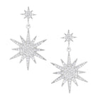 Pave-Set CZ Starburst Double Drop Earrings   • White Gold Plated • Approx. 1.5" Long