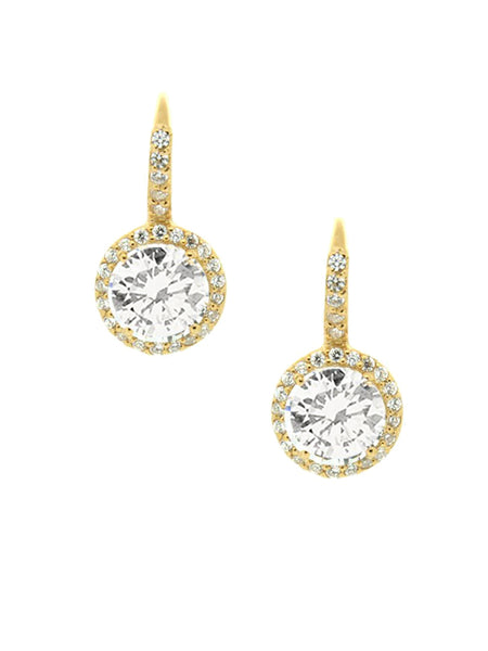 Faux Diamond Drop Pierced Earring   • Yellow Gold Plated Over Silver • 1/2" Stone