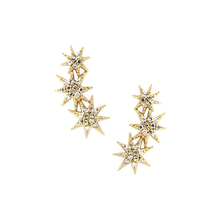 Pave Diamond Starburst Cluster Pierced Earrings  14K Yellow Gold 0.12 Diamond Carat Weight