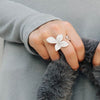 Model wearing Crystal Plumeria Flower Open Ring  White Gold Plated 2.72" Height Adjustable Fits Ring Size 5-6.75