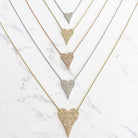 Medium Sized Pave Diamond Heart Necklace  14K Yellow Gold 0.26 Diamond Carat Weight 15.5"- 17.5" Chain Length Heart: 0.66" Length X 0.44" Width