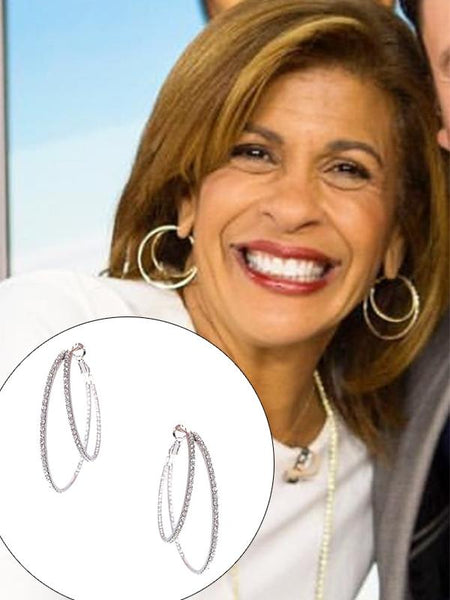 Asymmetrical Double Pave Crystal Hoop Earrings  • White Gold Plated • 1.77" L X 2.1" W As worn by Hoda Kotb on the Today Show