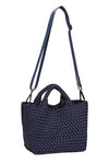 Navy Mini Woven Tote With Rolled Handles  7.75" Height X 14.5" Length X 6.75" Depth Pouch Included Removable Crossbody Strap Included
