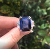 Faux Sapphire Emerald Cut With Trapezoids CZ Ring  White Gold Plated Over Silver 0.7" Length X 0.8" Width