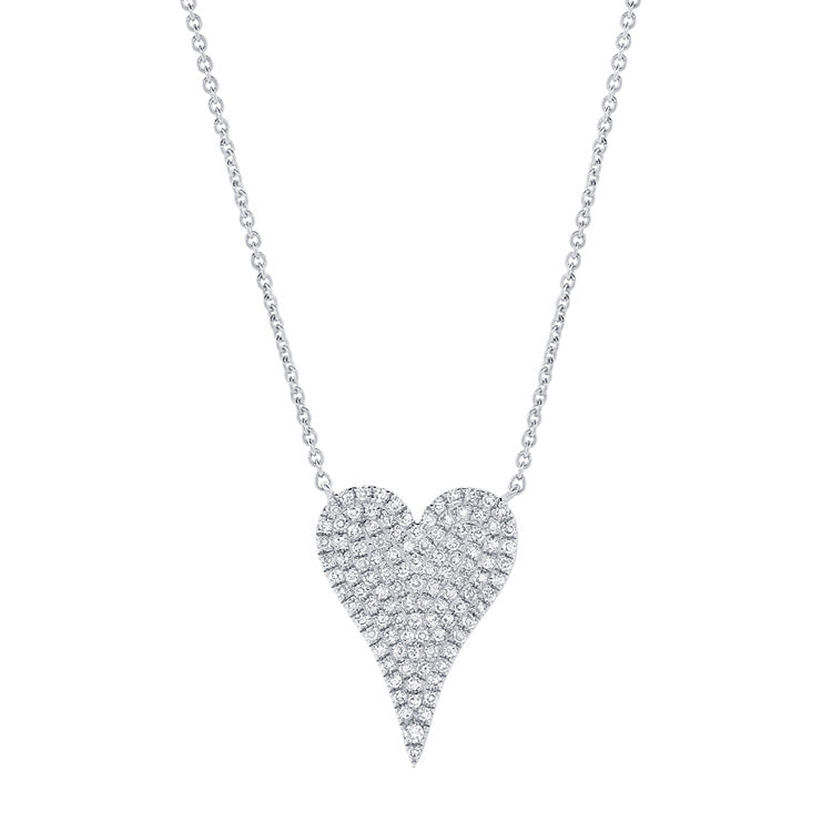 Medium Sized Diamond Heart Necklace  14K White Gold 0.26 White Diamond Carat Weight 15.5"- 17.5" Length Heart: 0.60" Length X 0.44" Width