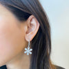 Pave CZ ﻿Mini Daisy Pierced Earrings  White Gold Plated 1.5" Length X 0.7" Width