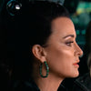 Faux Emerald & Faux Pave Diamonds Oval Hoop Pierced Earrings  Oxidized Gold Plated Over Silver 2.0" Long X 1.5" Wide As worn by Kyle Richards     