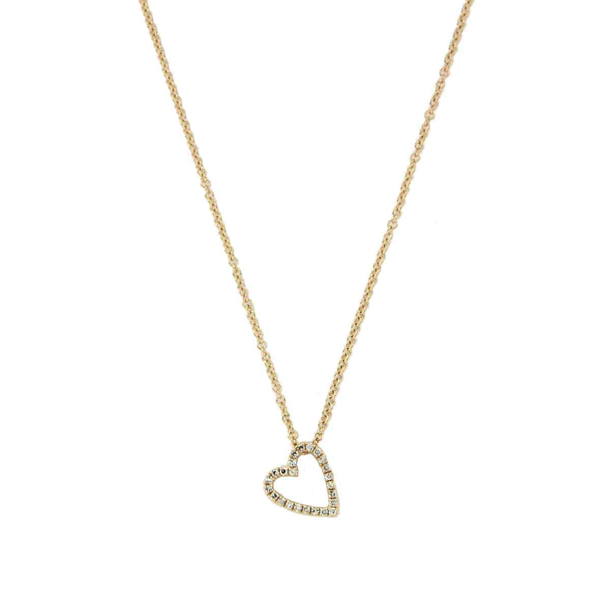 Diamond Open Heart Chain Necklace  14K Yellow Gold 0.06 Diamond Carat Weight Chain: 16-18" Long Heart: 0.35" Long X 0.30" Wide 