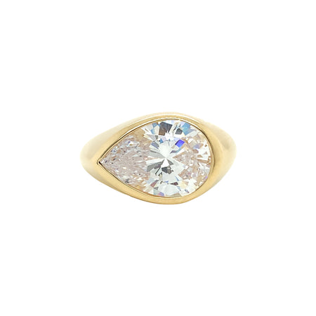 Pear Shape CZ East-West Orientation Ring   14K Yellow Gold