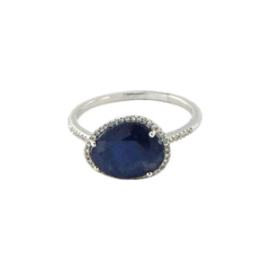 Diamond & Blue Sapphire Ring  14K White Gold 1.89 Blue Sapphire Carat Weight 0.13 Diamond Carat Weight