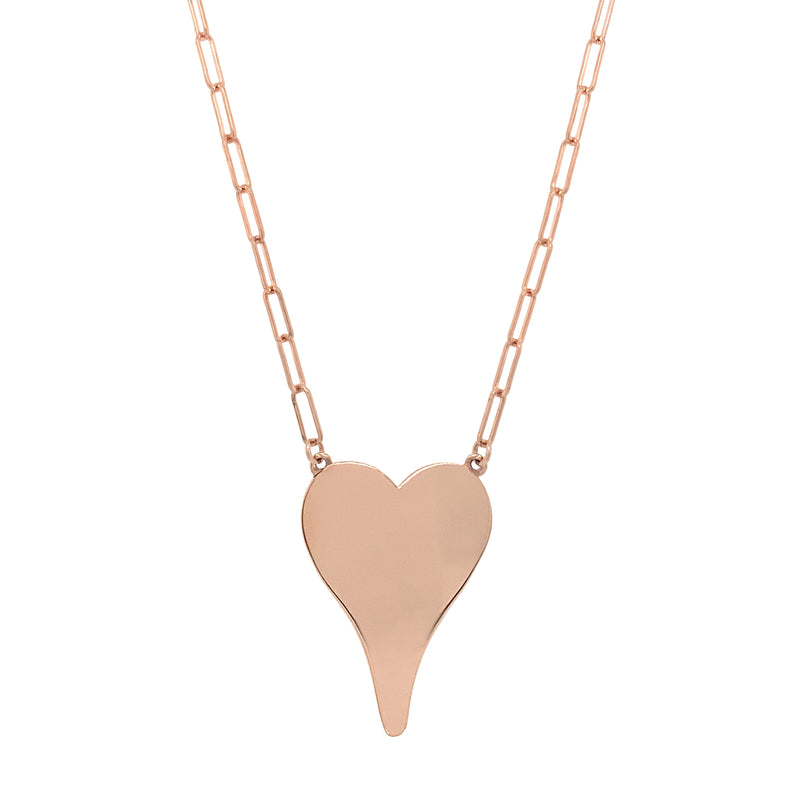 Rose gold plain heart necklace • 5.35 grams of 14k gold • Heart: 1" Length X 0.75" Width • 18" Long Engraving is optional and free